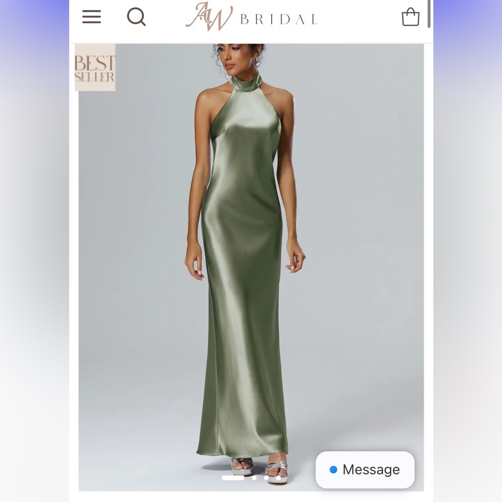 Elegant Green Satin Halter Gown